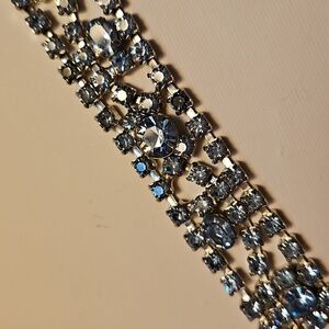 Vintage KRAMER Rhinestone Bracelet with Hidden Box Clasp Round & Oval Stones